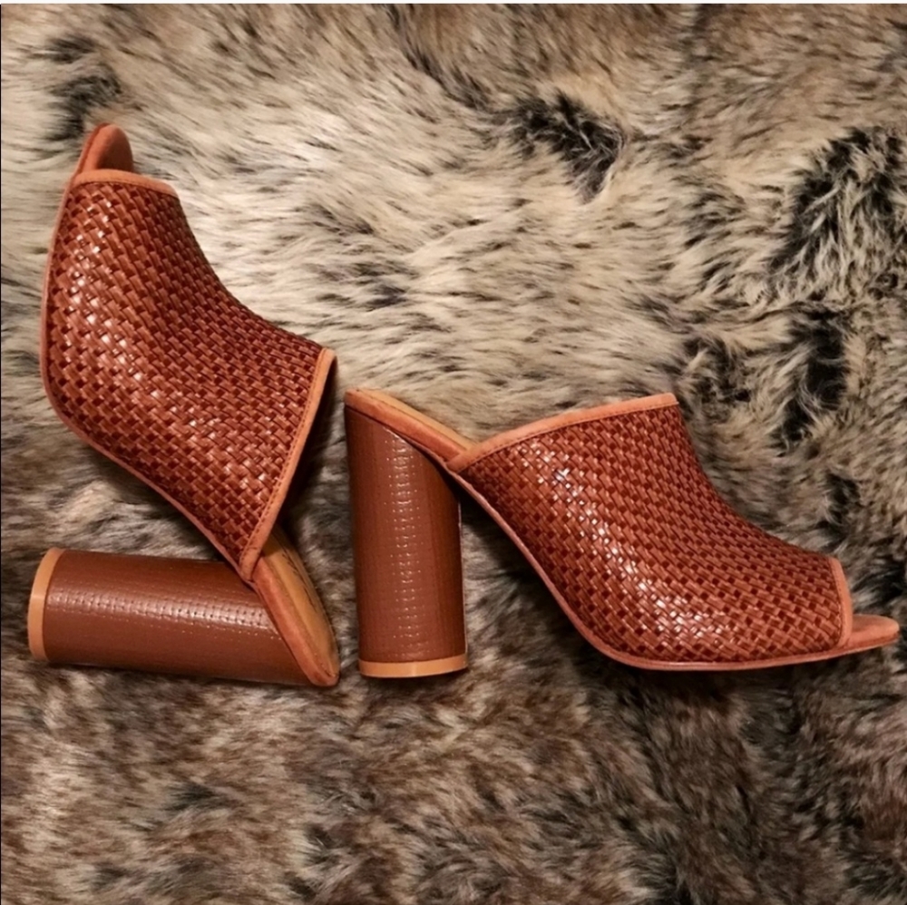 Anthropologie Woven Leather Mules in Cognac Brown